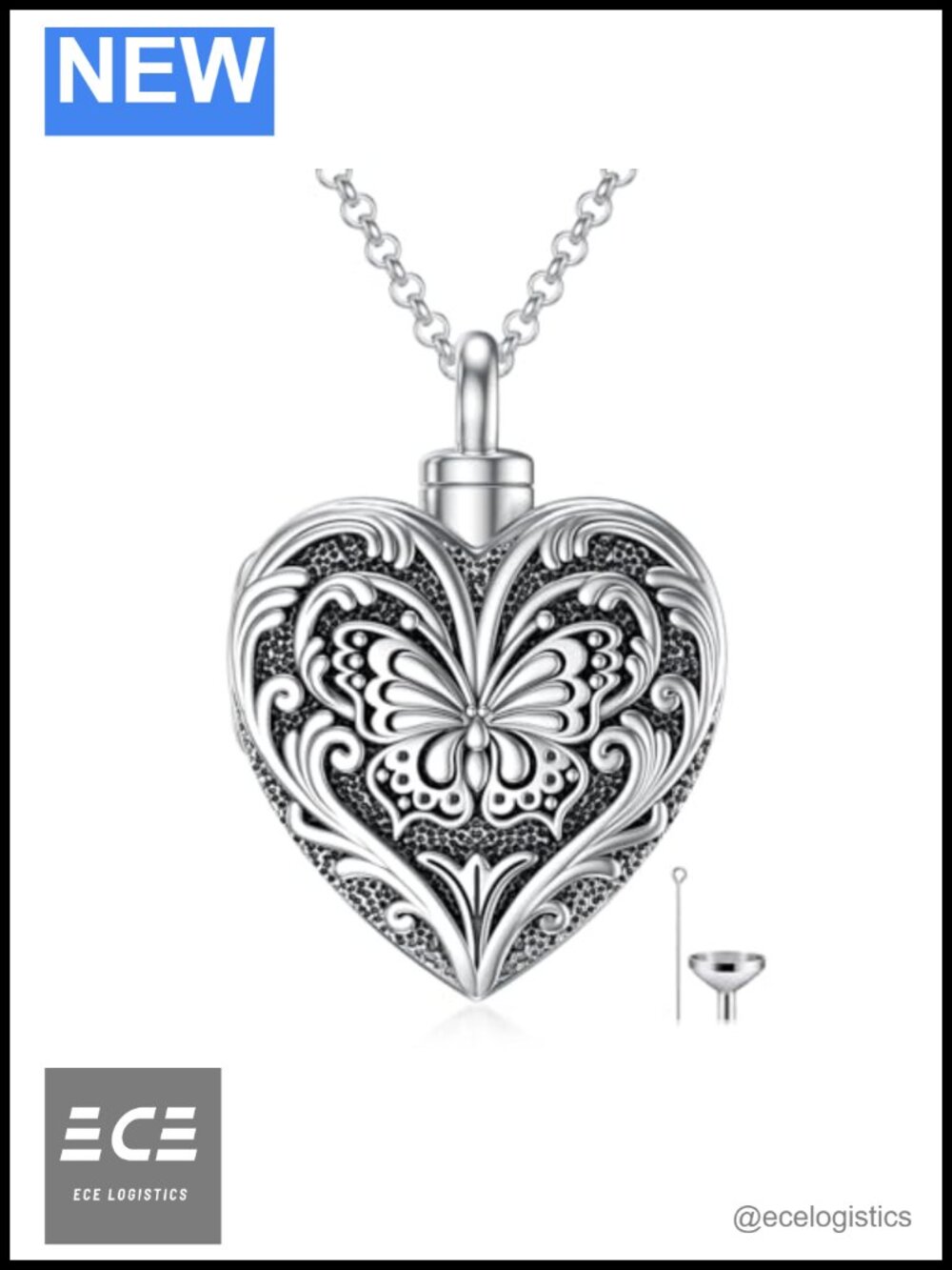 SOULMEET Sterling Silver Butterfly Urn Necklace Picture Locket for Ashes